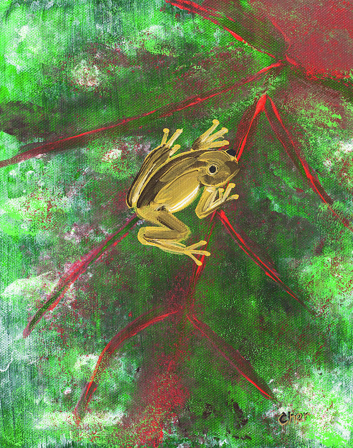 Frog Painting - Frog on a Leaf by Cheryl Phillips Frog Painting - Frog on a Leaf by Cheryl Phillips