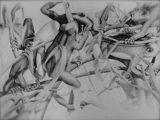 Frog party Drawing by Leizel Grant