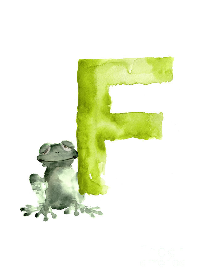 Frog Painting - Frog watercolor alphabet painting by Joanna Szmerdt