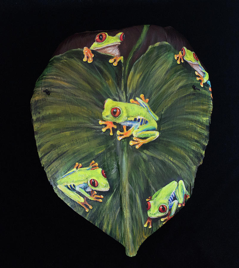 Froggy Five Painting by Nancy Lauby