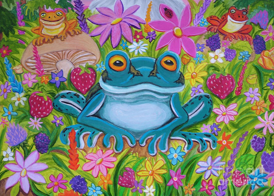 Frogs And Flowers Painting