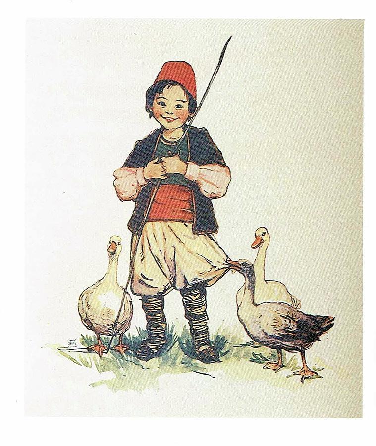 Frolic for Fun Boy and Geese Painting by Reynold Jay