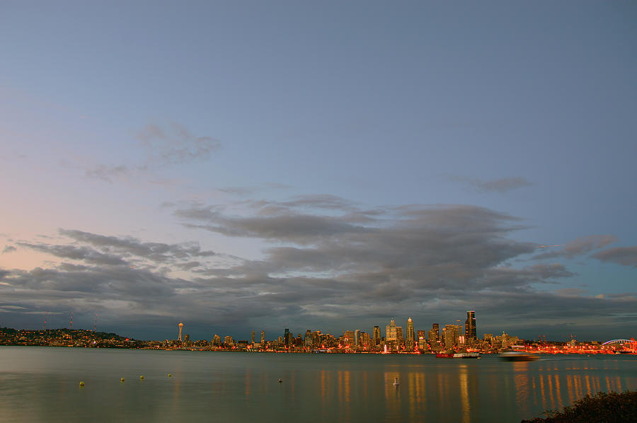 From Alki - Cloudy Night Photograph by Brian OKelly