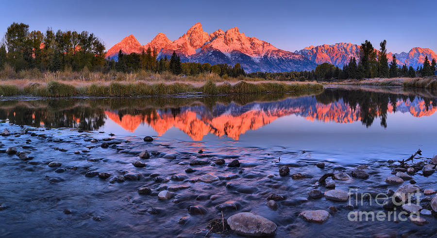 From River Rocks To Glowing Teton Peaks Photograph by Adam Jewell