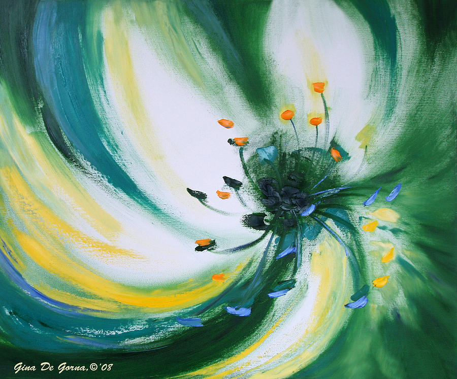 From the Heart of a Flower GREEN Painting by Gina De Gorna