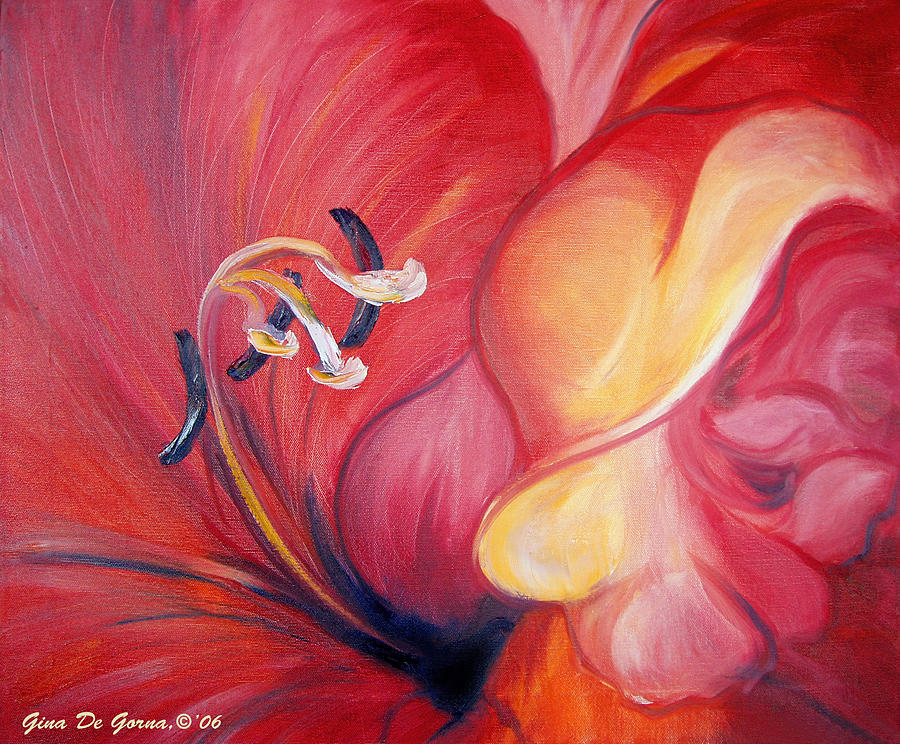 From the Heart of a Flower RED Painting by Gina De Gorna