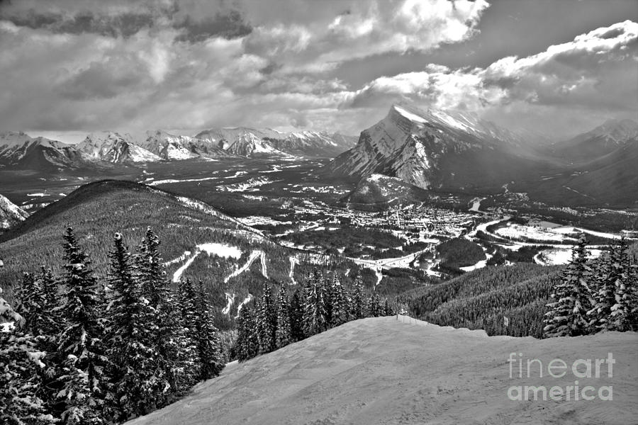 From The Norquay Slopes To The Peak Of Rundle Black And White Photograph by Adam Jewell