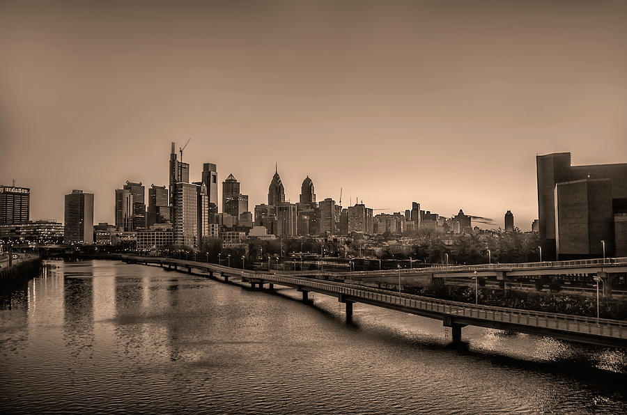 From the South Street Bridge - Philadelphia in Sepia Photograph by Bill Cannon