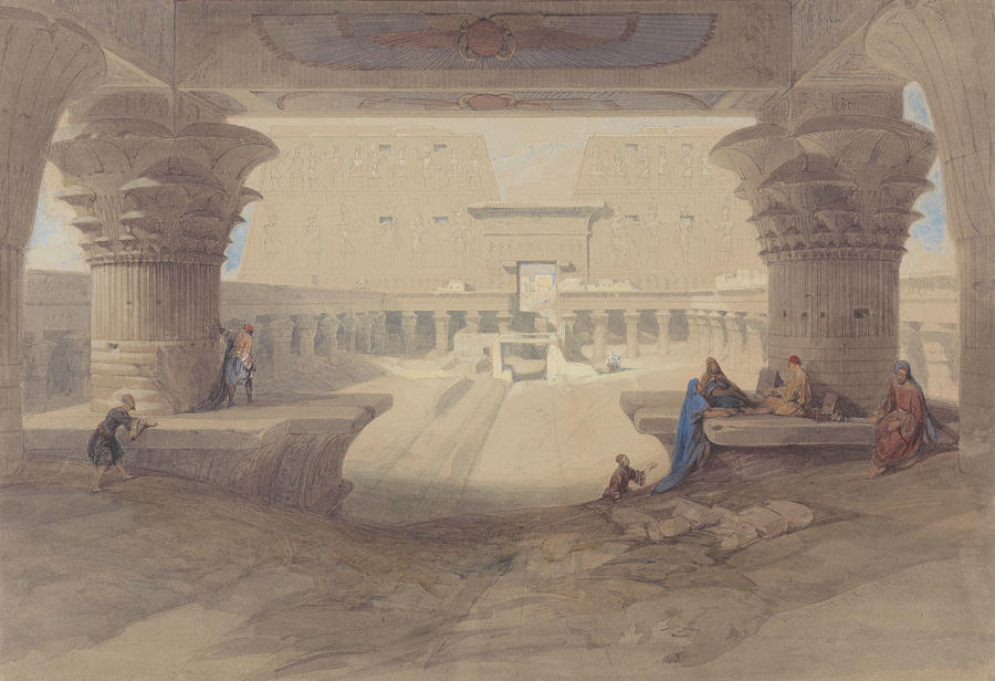 From Under the Portico of the Temple of Edfu, Upper Egypt Painting by David Roberts
