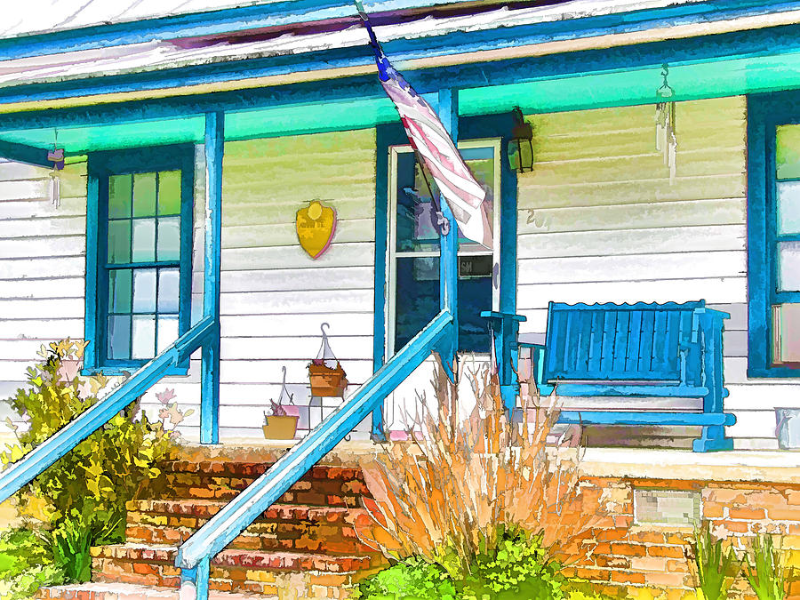 Front porch with american flag Painting by Jeelan Clark