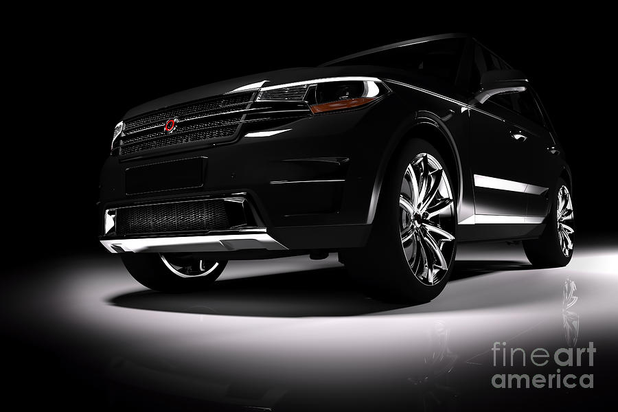 Front view of modern black SUV car in a spotlight Photograph by Michal Bednarek