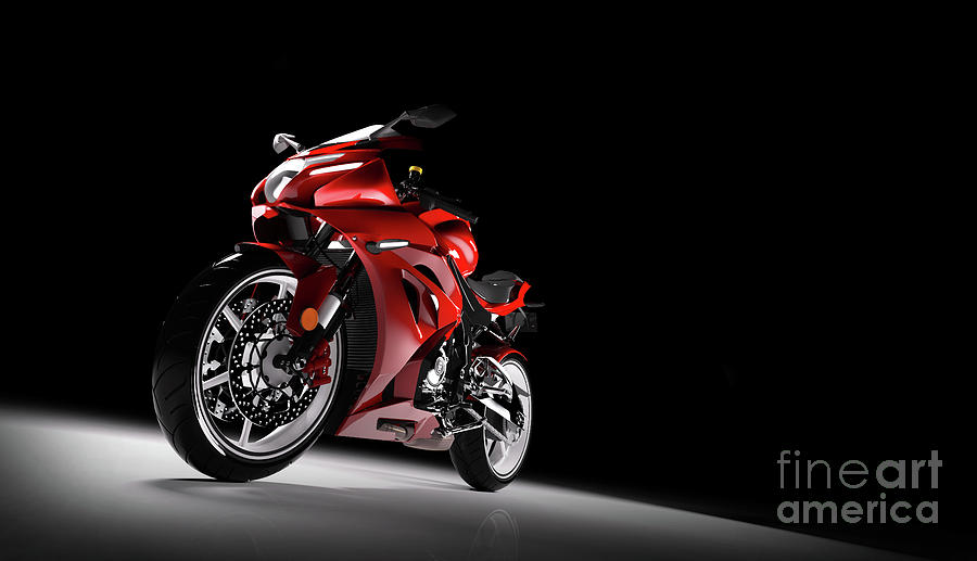 Front view of red sport motorcycle in a spotlight Photograph by Michal Bednarek