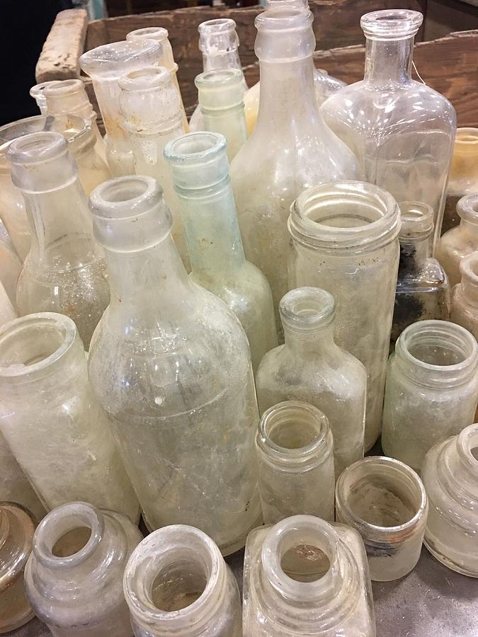 Download Vintage Frosted Glass Bottles Photograph by Jen Lynn Arnold