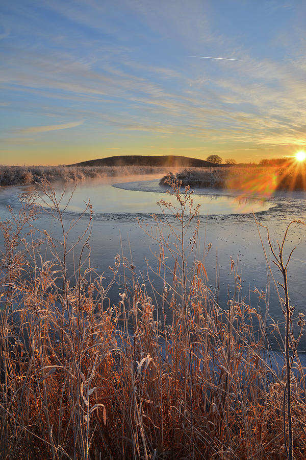 Frosted Shoreline of Nippersink Creek at Sunrise in Winter Photograph by Ray Mathis