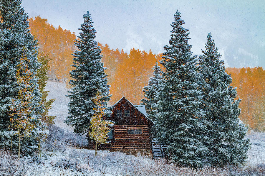 Frosty Autumn Mountain Cabin Photograph by Teri Virbickis