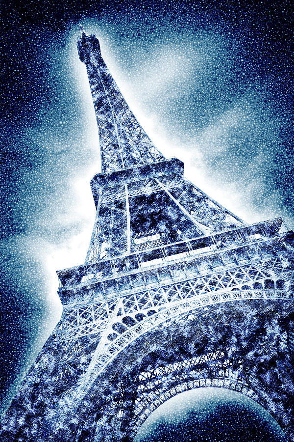 Paris Photograph - Frosty Eiffeltower in snow flurry - Graphic Art by Melanie Viola