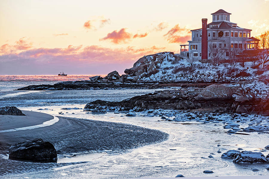 Frosty Morning on Good Harbor Beach Gloucester MA Mansion Photograph by Toby McGuire