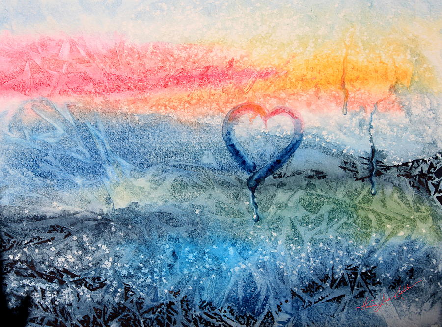 Frosty Window Sunset Love Painting by Hanne Lore Koehler