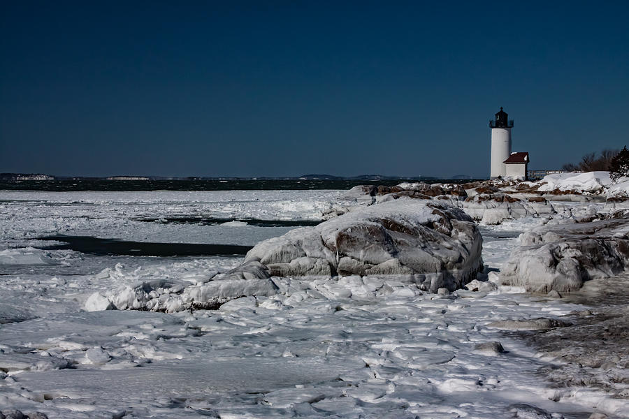 Frozen Annisquam lighthouse Photograph by Jeff Folger