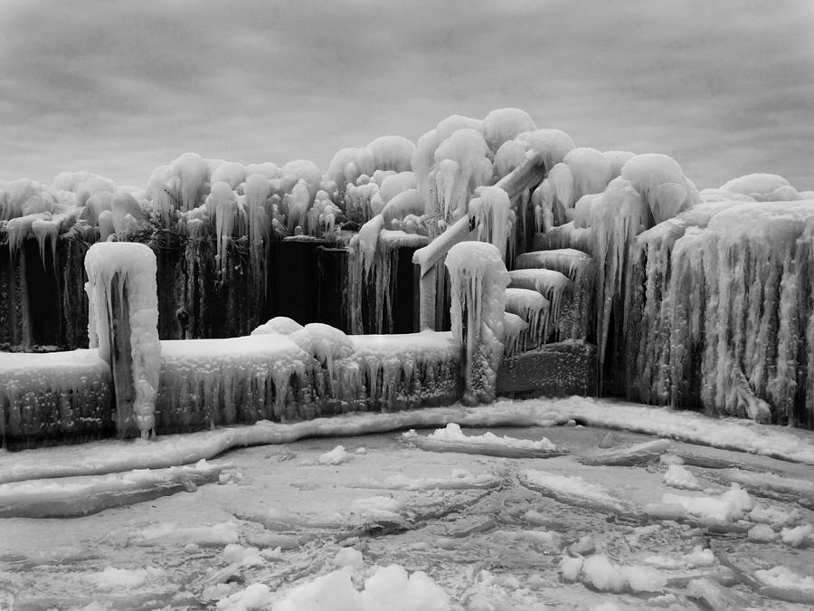 Frozen Dock B W Photograph by David T Wilkinson