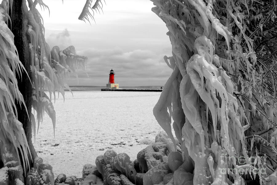 Frozen in Time - Menominee North Pier Lighthouse Photograph by Mark J Seefeldt