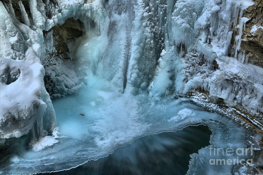 Frozen Lower Johnston Canyon Waterfall Photograph by Adam Jewell
