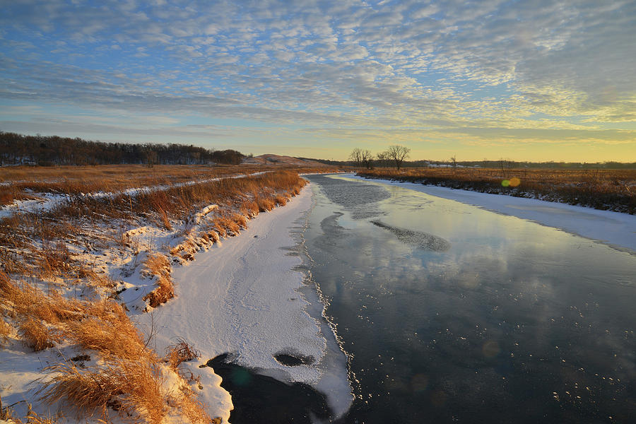 Frozen Nippersink Creek at Sunset in Glacial Park Photograph by Ray Mathis