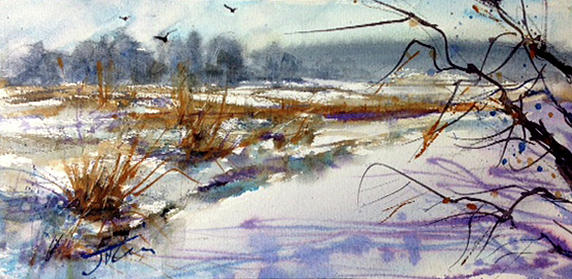 Frozen River Painting by Judith Levins