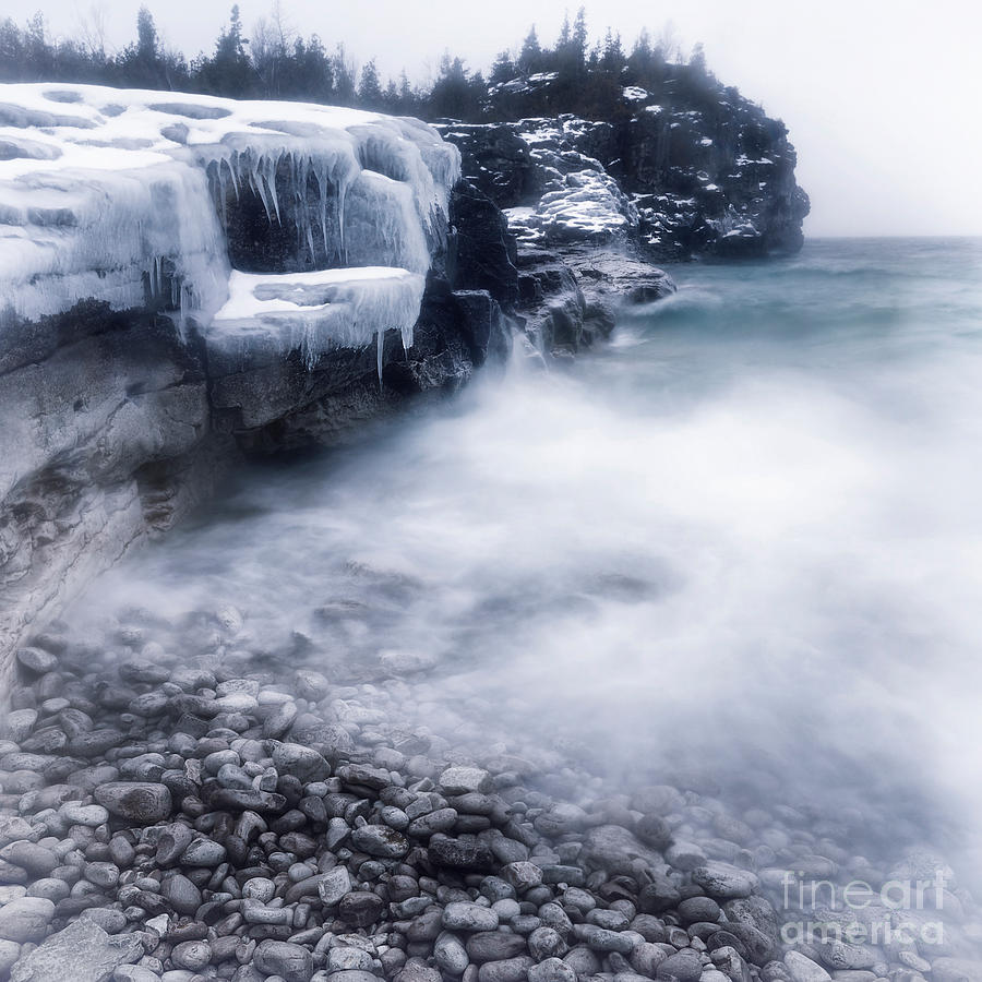 Winter Photograph - Frozen shore of Georgian Bay in winter by Maxim Images Exquisite Prints
