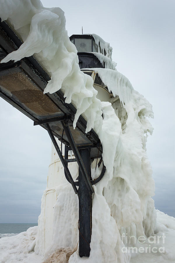 Winter Photograph - Frozen St. Joseph outer Lighthouse by Kimberly Kotzian