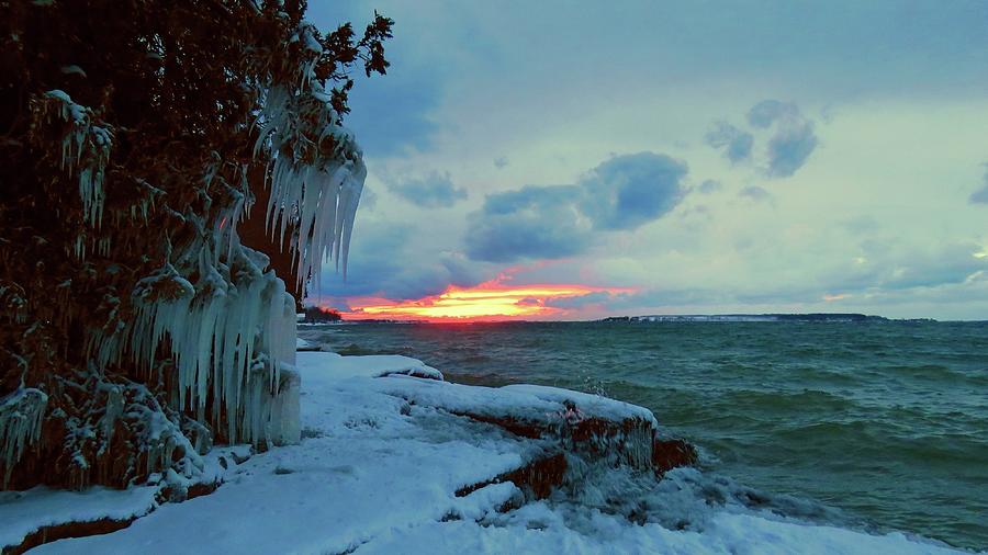 Frozen Sunset in Cape Vincent Photograph by Dennis McCarthy