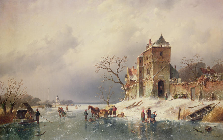 Winter Painting - Frozen Winter Scene by Charles-Henri-Joseph Leickert