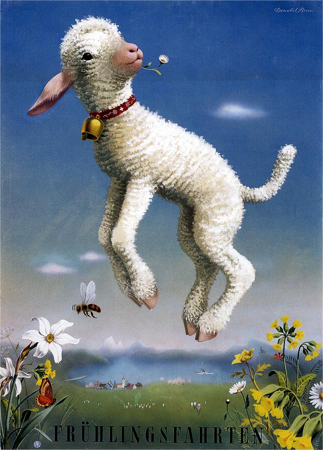 Fruhlingsfahrten - Spring Trips - Lamb - Vintage Advertising Poster Mixed Media