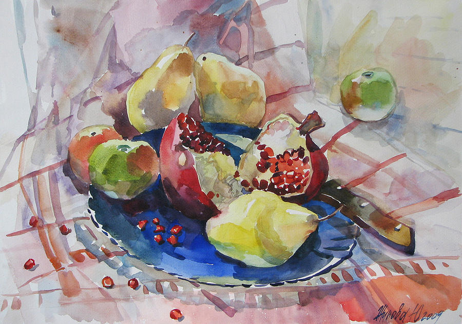 Fruit and a pomegranate Painting by Juliya Zhukova