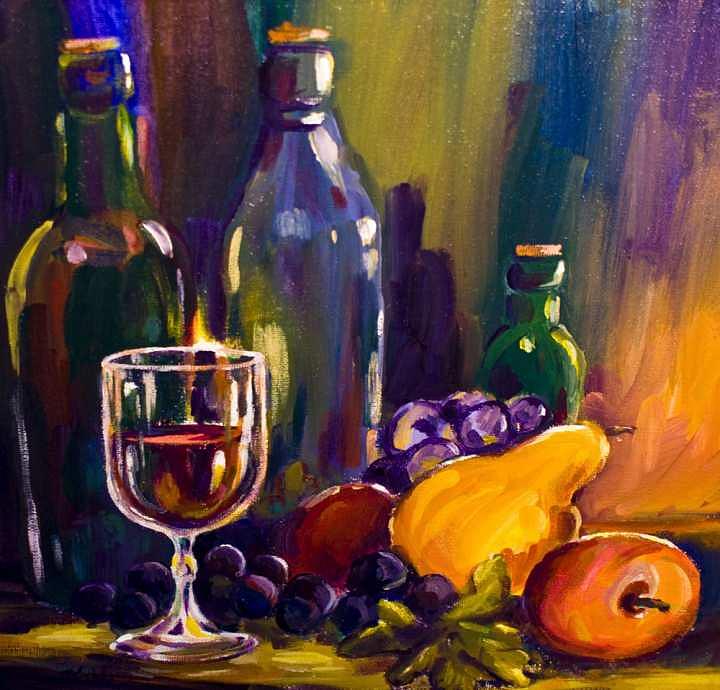 Fruit and Bottles Painting by Carol Kable - Pixels