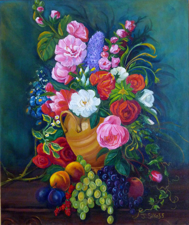 Flowers Painting - Fruit and Flowers by Janet Silkoff Flowers Painting - Fruit and Flowers by Janet Silkoff
