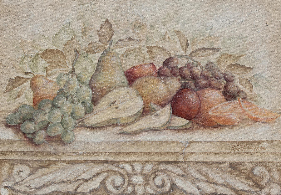 Still Life Painting - Fruit and Scoll with Pears by Rita   Broughton
