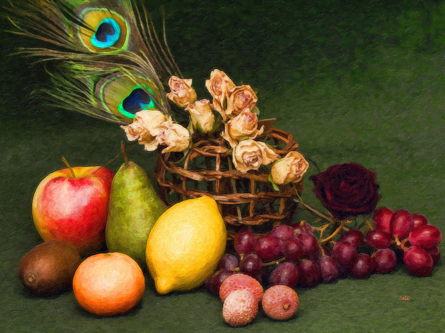 Fruit Dried Roses and Peacock Feather Still Life STL646674 Painting by Dean Wittle