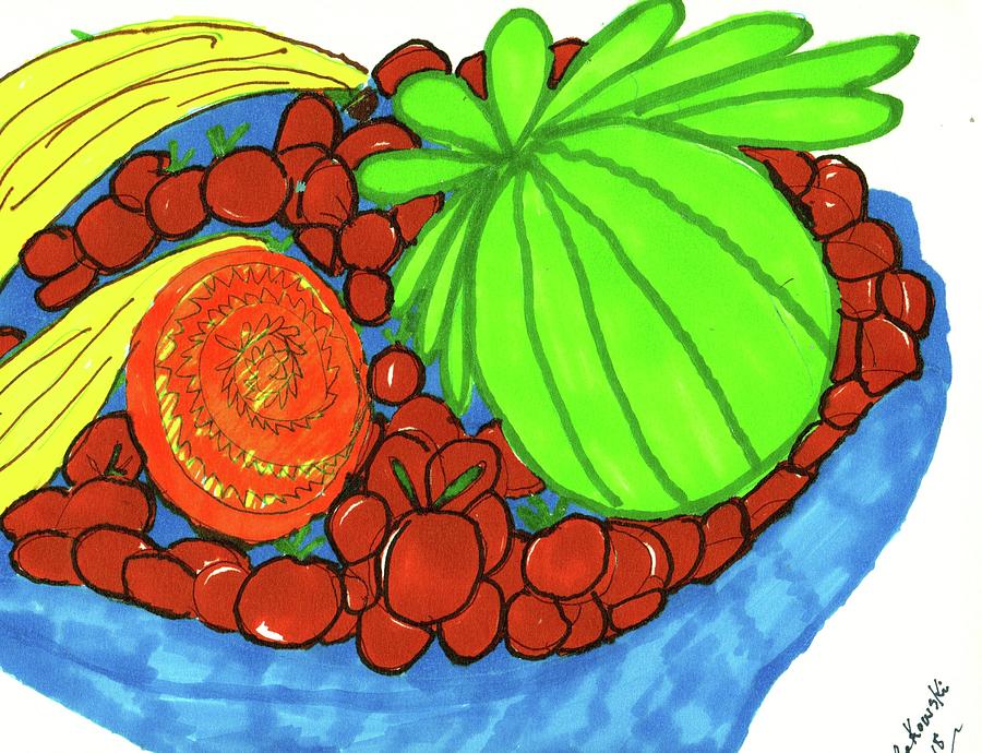 Fruit in a Blue Bowl Mixed Media by Elinor Helen Rakowski