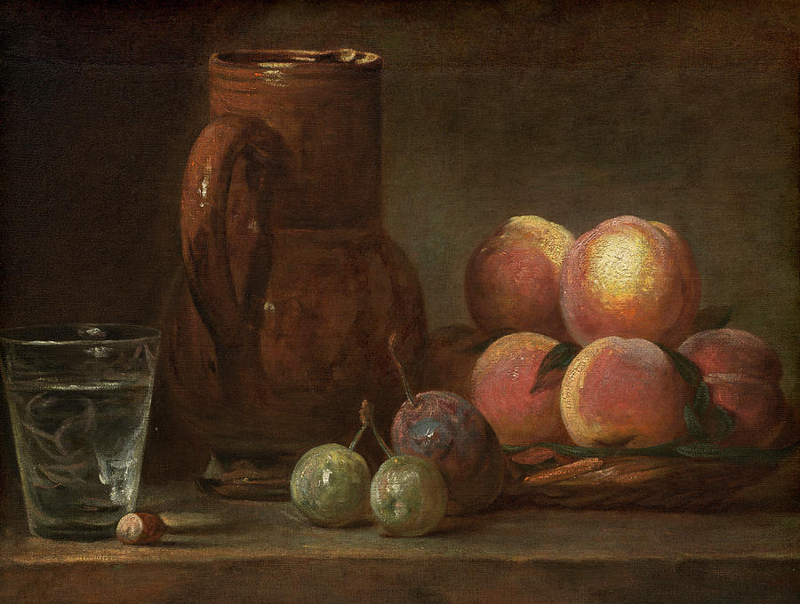 Fruit, Jug, And A Glass Painting by Jean Simeon Chardin