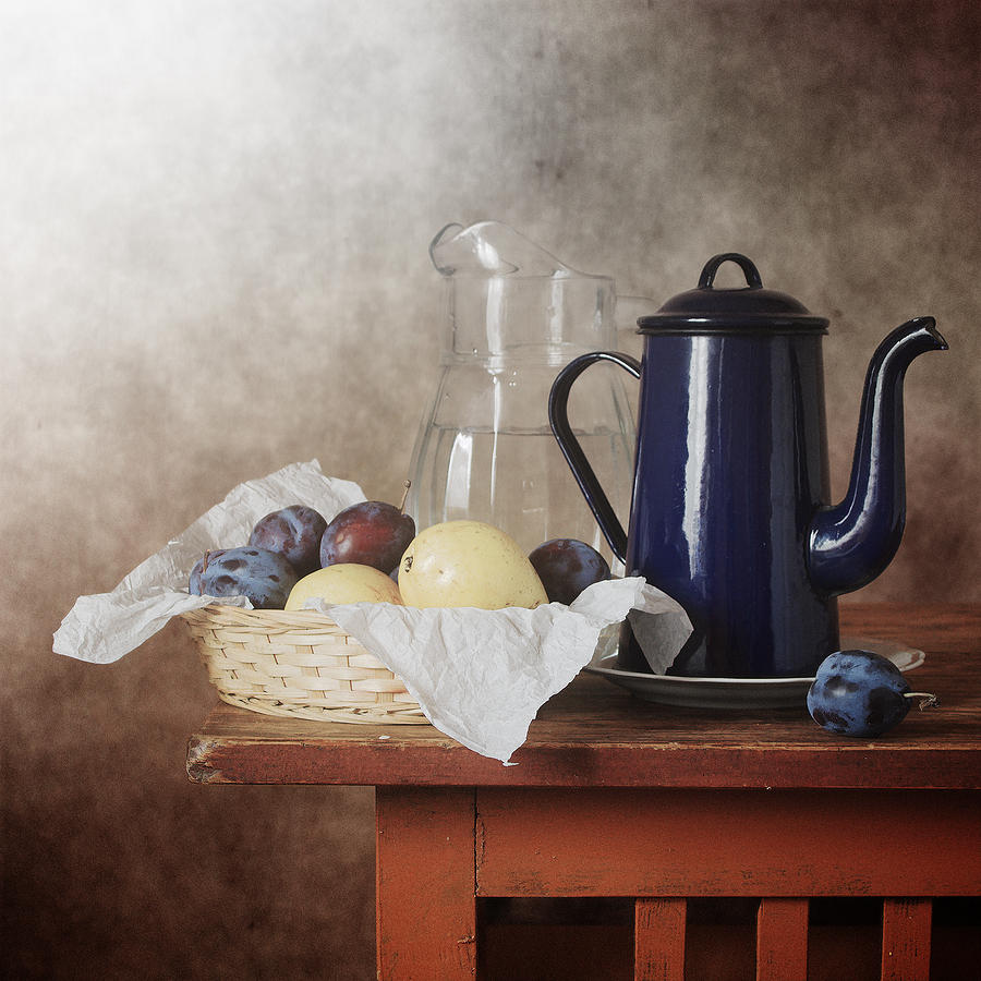 Fruits and Blue Teapot Photograph by Nikolay Panov - Pixels