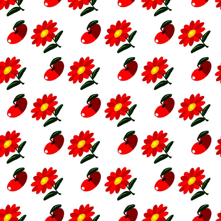 Summer Digital Art - Fruits and flowers seamless pattern by Lenka Rottova