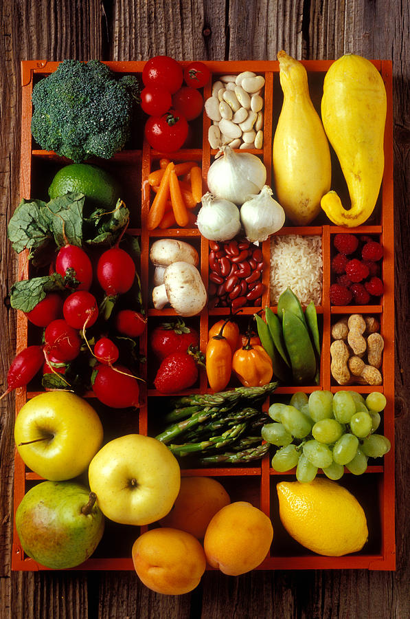 Apple Photograph - Fruits and vegetables in compartments by Garry Gay