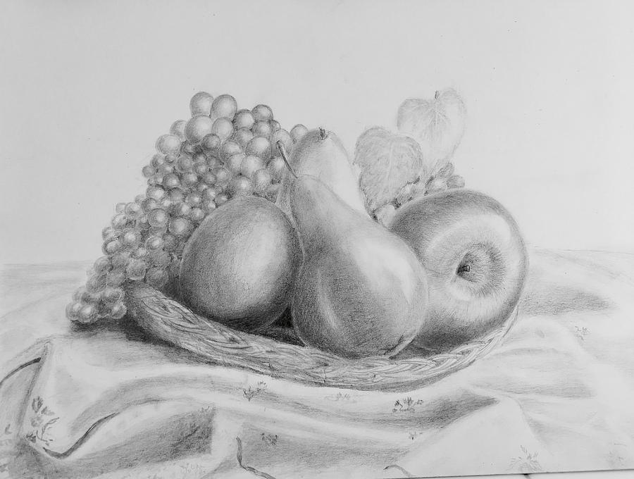 Fruits  on a plate  Drawing by Ella Boughton