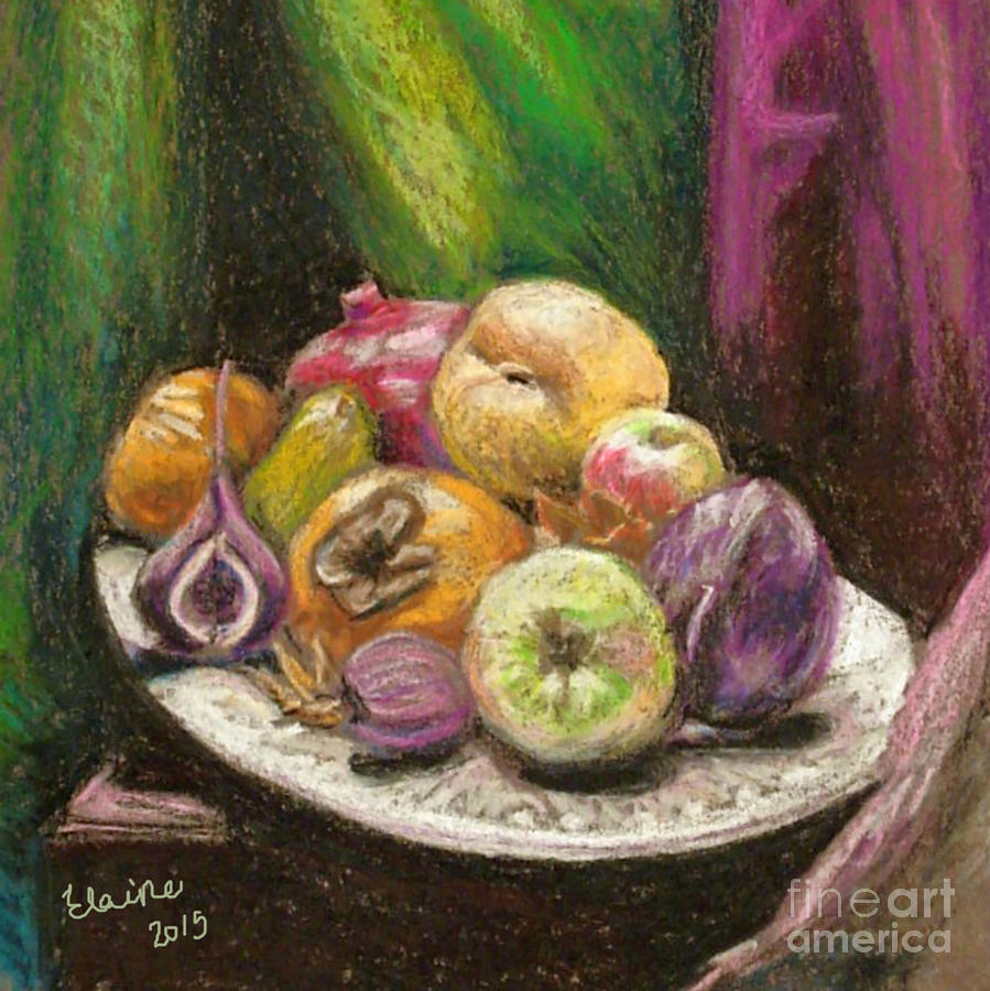 Fruits on Plate Pastel by Elaine Berger