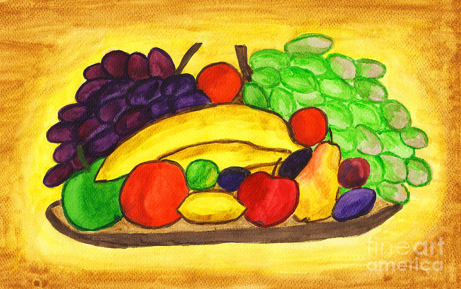 Fruits on plate, painting Painting by Irina Afonskaya