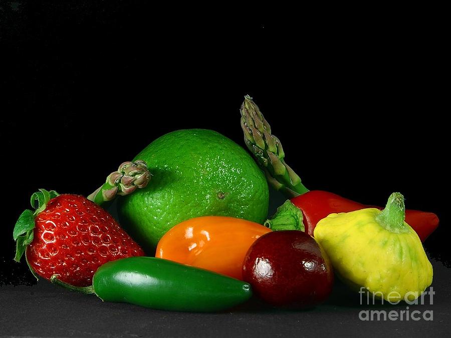 Fruit Photograph - fruits veg strawberry peppers cherry Asparagus by Vintage Collectables