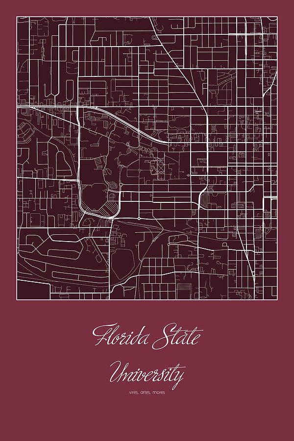 FSU Street Map - Florida State University Tallahassee Map Digital Art ...