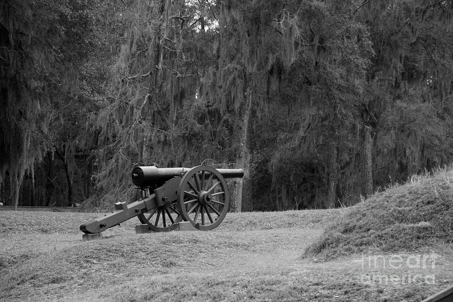Ft. McAllister Cannon 2 Black and White Photograph by Jonathan Harper