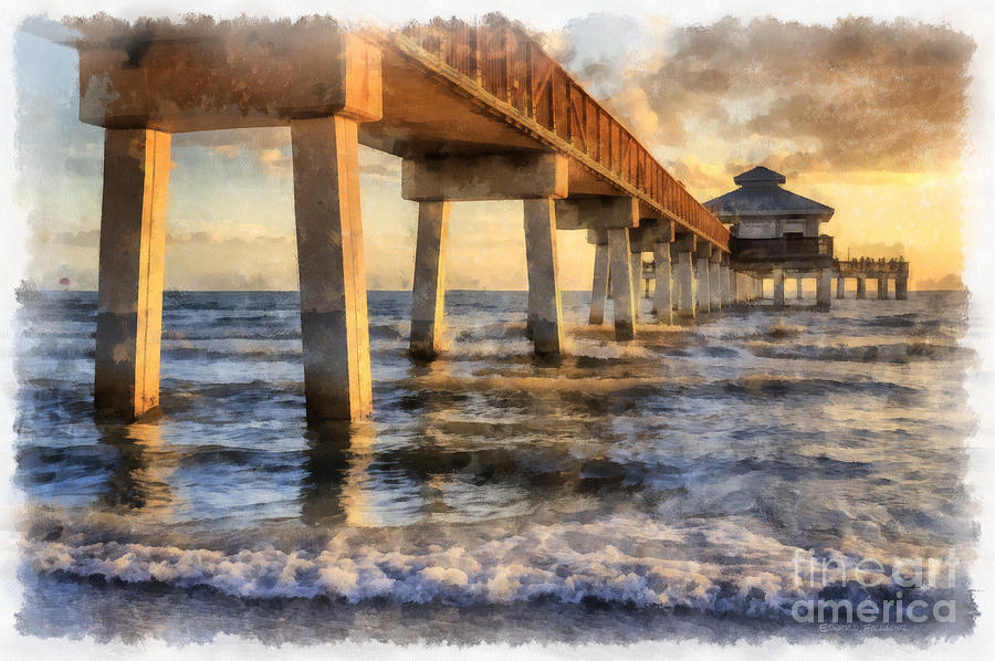 Ft. Myers Fishing Pier Watercolor Painting by Edward Fielding